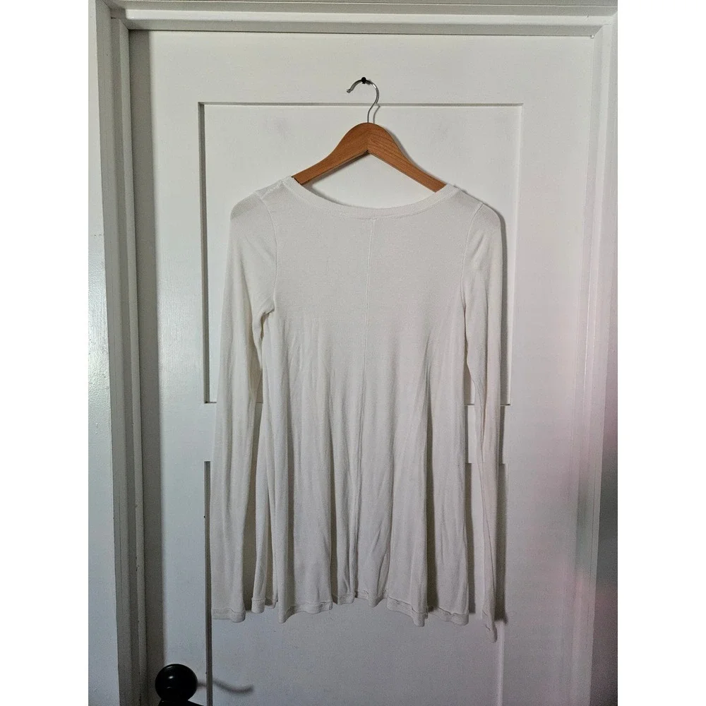 Free People Ribbed Thermal Scoop Neck Long Sleeve Top White XS
